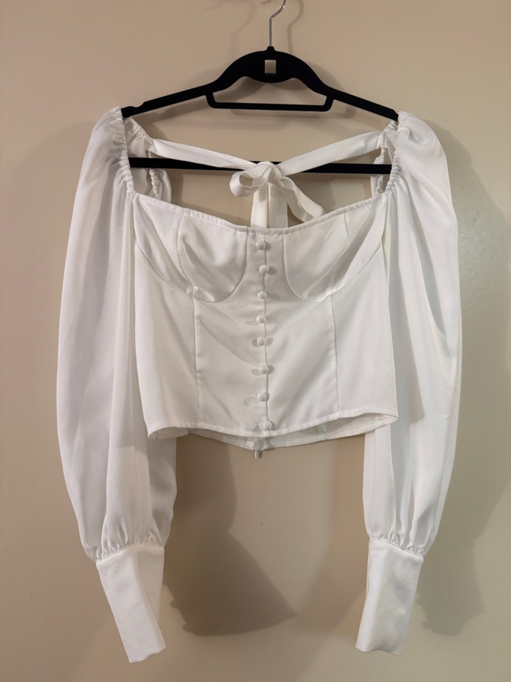 Nastygal corset style balloon sleeve square neck crop top